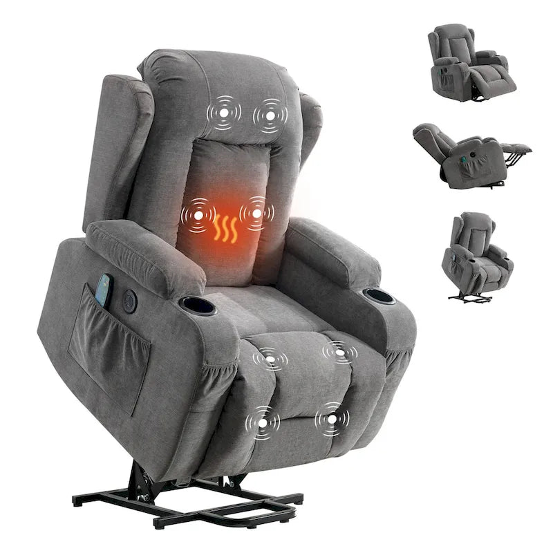 Electric Power Lift Recliner Chair with Massage Heating and USB Port Blue Grey Brown