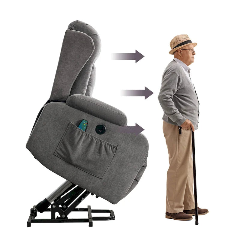 Electric Power Lift Recliner Chair with Massage Heating and USB Port Blue Grey Brown