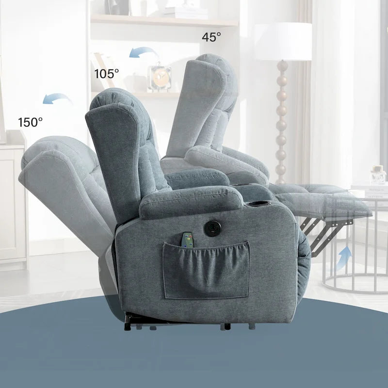 Electric Power Lift Recliner Chair with Massage Heating and USB Port Blue Grey Brown