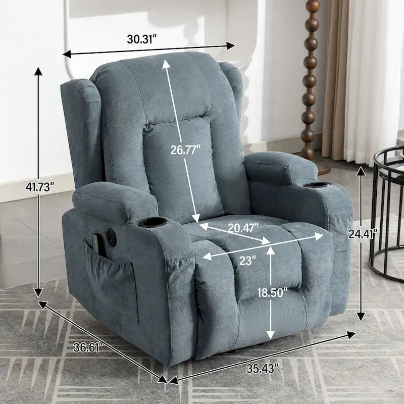 Electric Power Lift Recliner Chair with Massage Heating and USB Port Blue Grey Brown