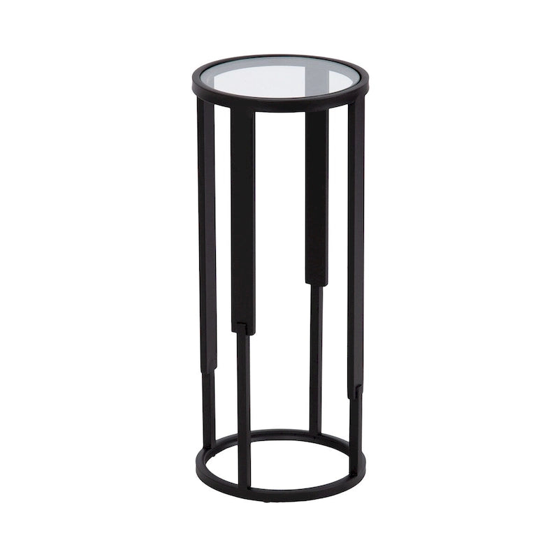 Black Metal Round Drink Side Table with Clear Tempered Glass Top