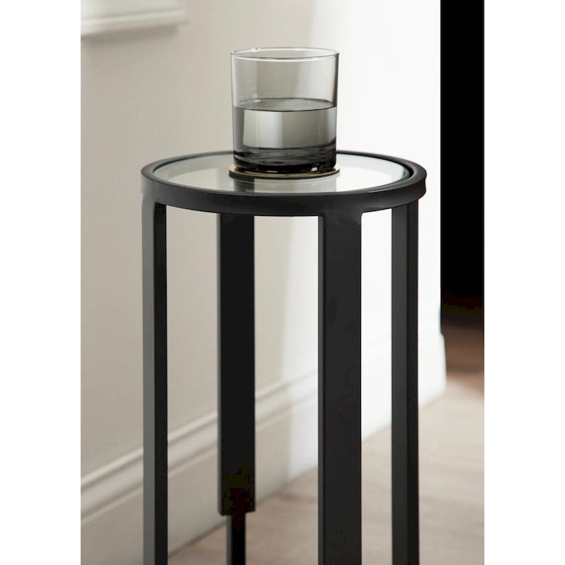 Black Metal Round Drink Side Table with Clear Tempered Glass Top
