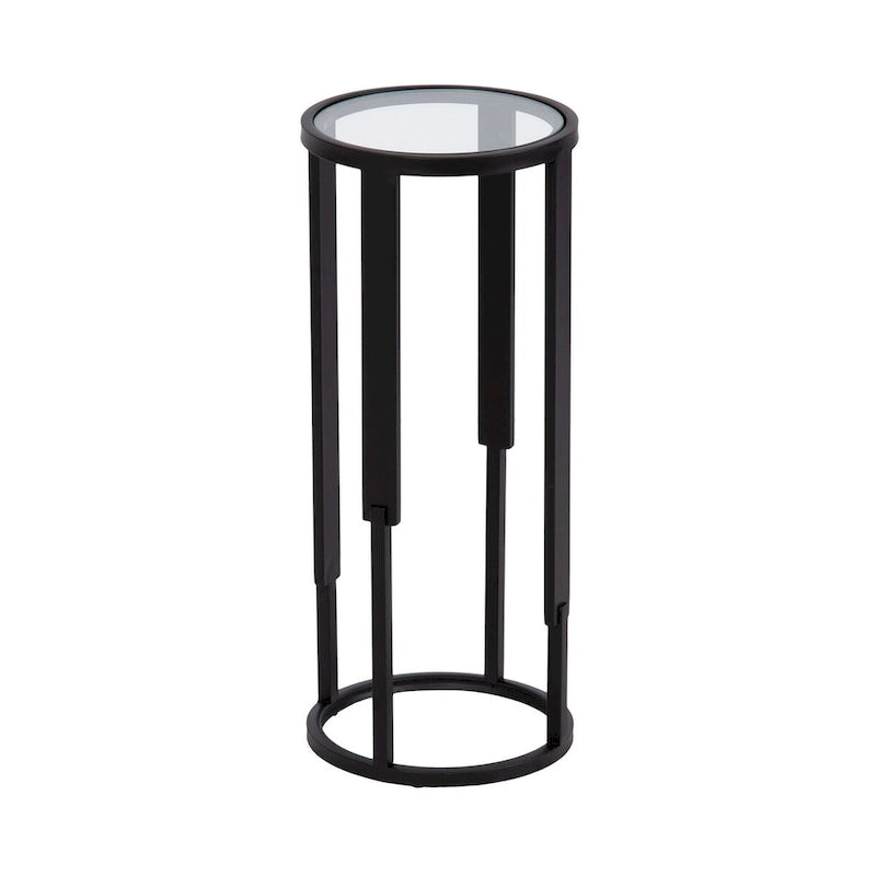 Black Metal Round Drink Side Table with Clear Tempered Glass Top
