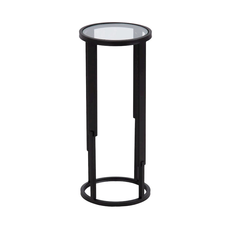 Black Metal Round Drink Side Table with Clear Tempered Glass Top