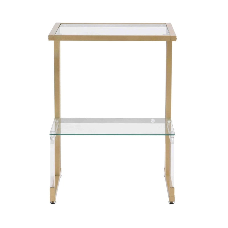 2-Tier Gold Metal Acrylic Glass End Table with Lower Shelf, Gold