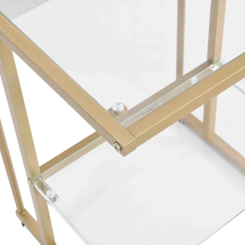 2-Tier Gold Metal Acrylic Glass End Table with Lower Shelf, Gold