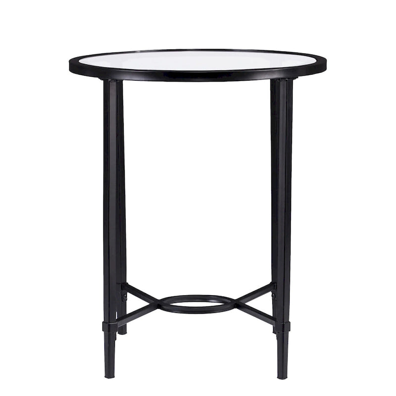 Black Metal Frame Clear Tempered Glass Oval Side End Table