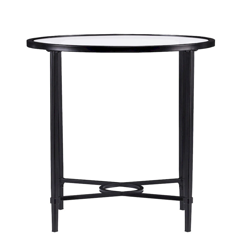 Black Metal Frame Clear Tempered Glass Oval Side End Table
