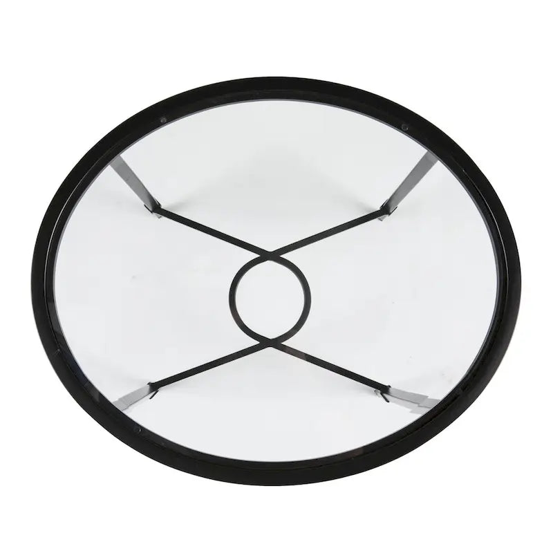 Black Metal Frame Clear Tempered Glass Oval Side End Table
