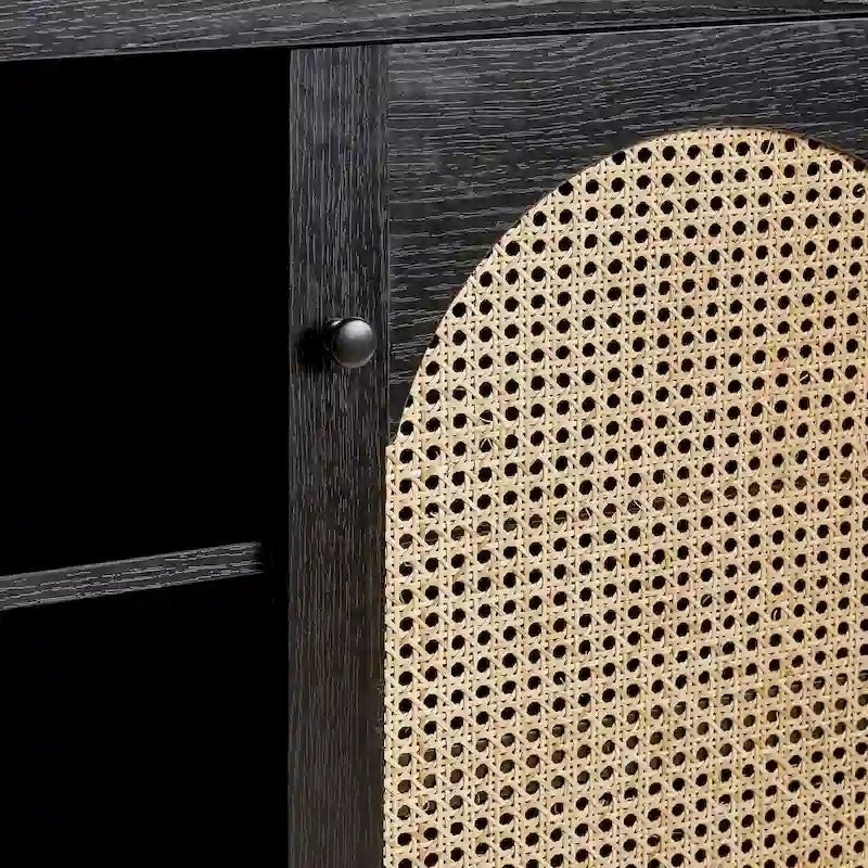 58" 2-Door Rattan Arched Panel Sideboard Cabinet Storage Brown Black