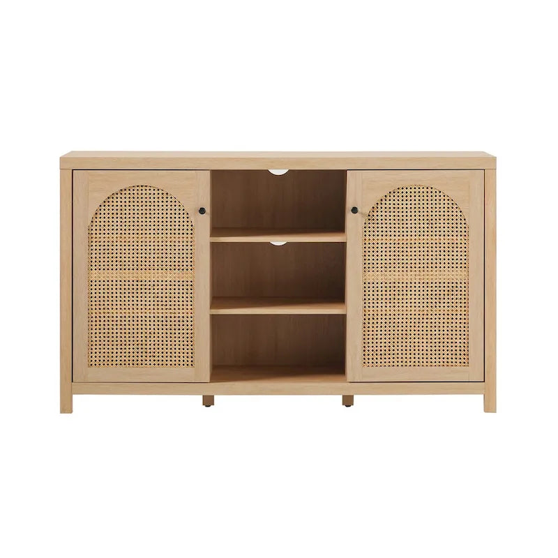 58" 2-Door Rattan Arched Panel Sideboard Cabinet Storage Brown Black