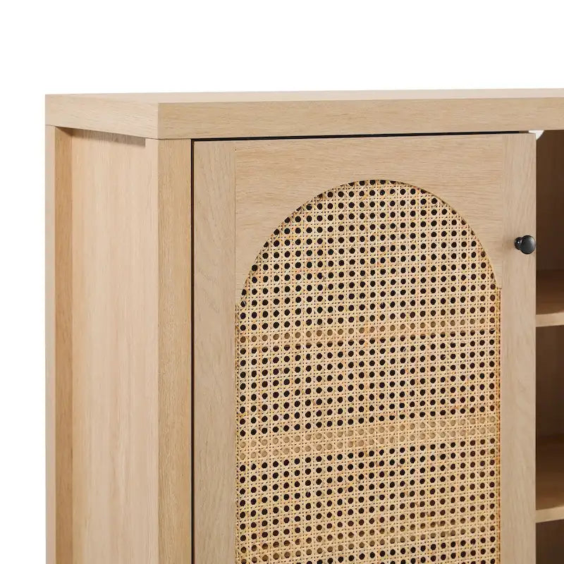 58" 2-Door Rattan Arched Panel Sideboard Cabinet Storage Brown Black