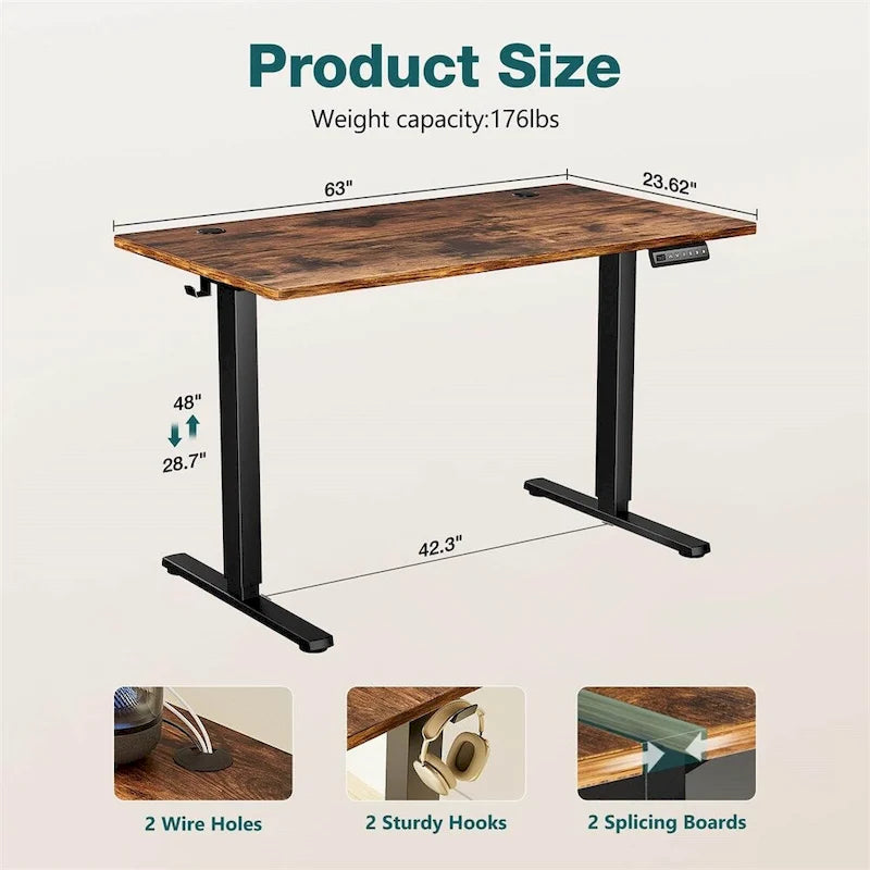 Brown Electric Height Adjustable Standing Desk with Memory Settings