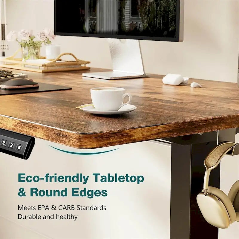 Brown Electric Height Adjustable Standing Desk with Memory Settings