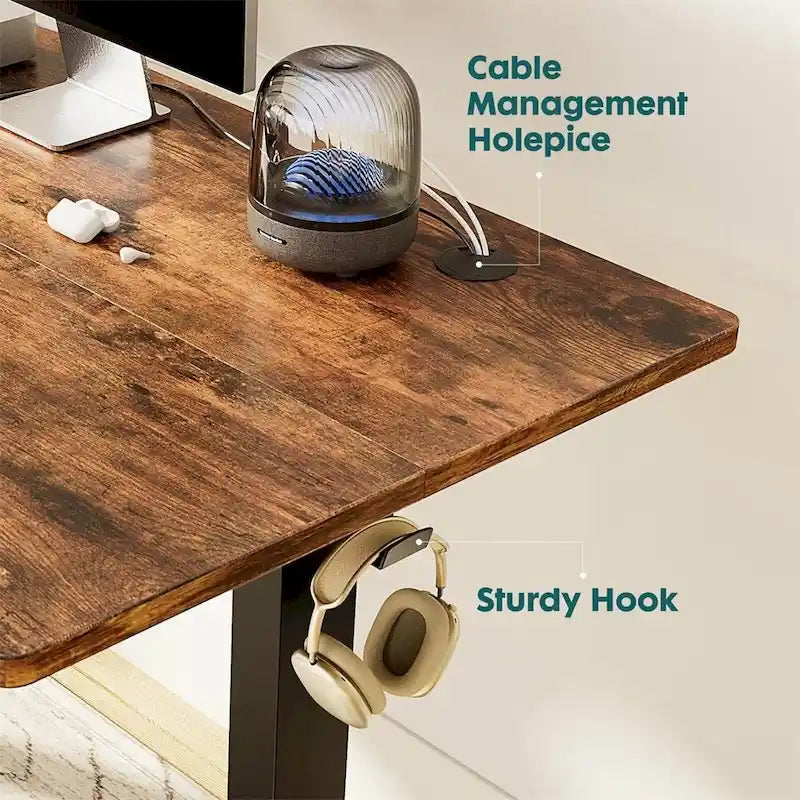 Brown Electric Height Adjustable Standing Desk with Memory Settings