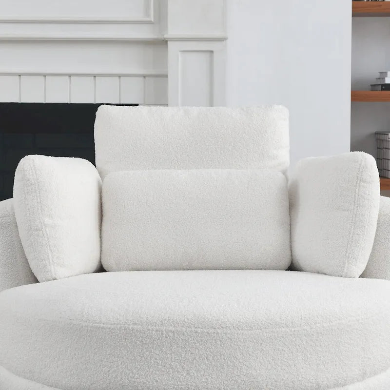 Oversized Round Swivel Accent Chair with Padded Seat, Ivory or Grey