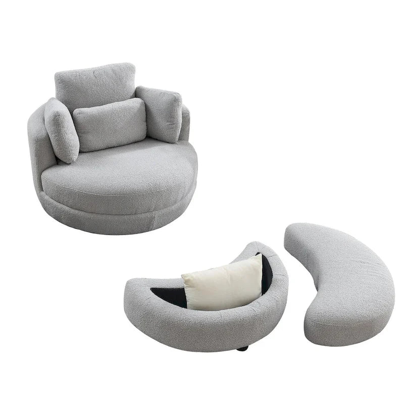 Oversized Round Swivel Accent Chair with Padded Seat, Ivory or Grey