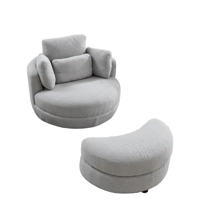 Oversized Round Swivel Accent Chair with Padded Seat, Ivory or Grey