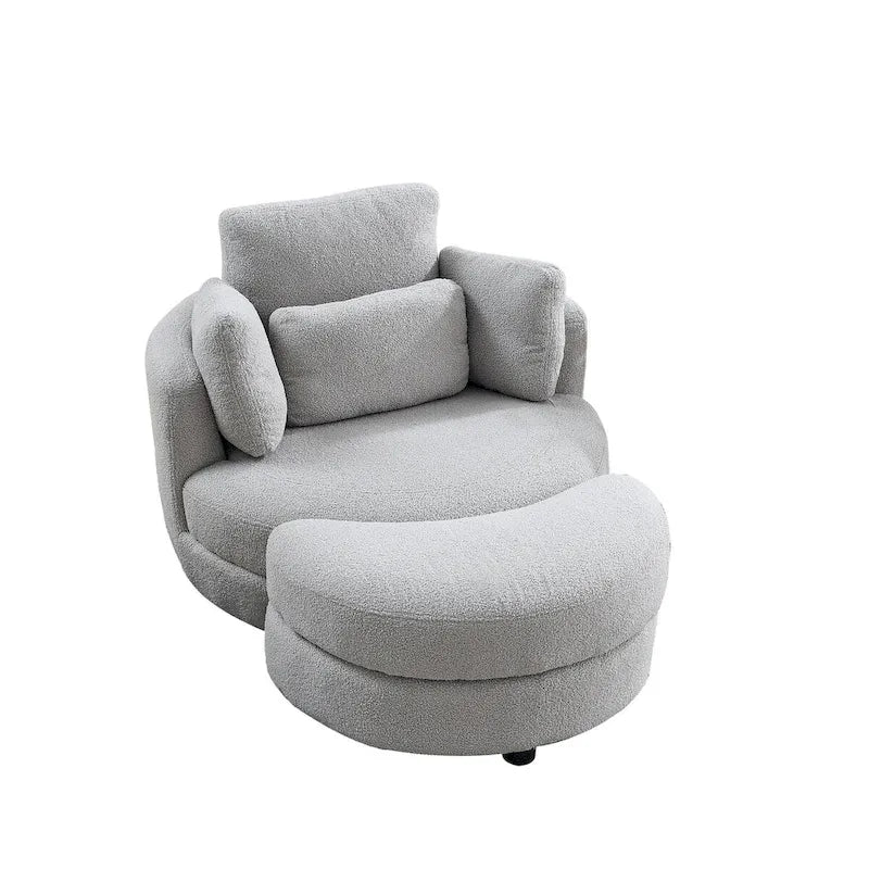 Oversized Round Swivel Accent Chair with Padded Seat, Ivory or Grey