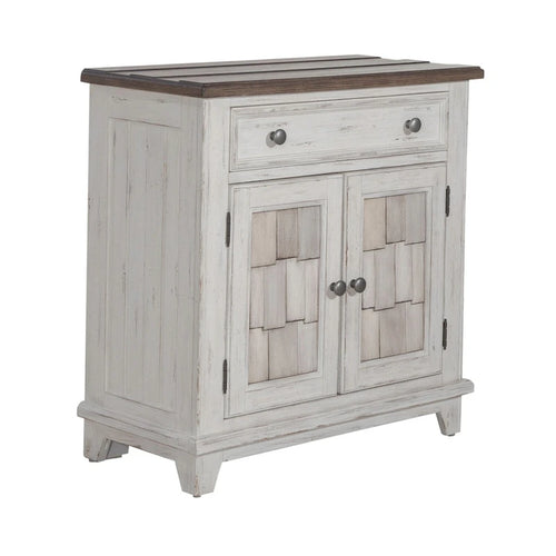 Accent Cabinet Riverstone White Tobacco Distressed Two-Tone Pine Wood Antique Pewter
