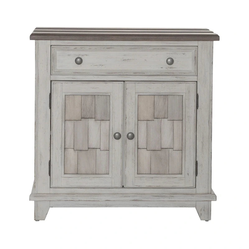 Accent Cabinet Riverstone White Tobacco Distressed Two-Tone Pine Wood Antique Pewter