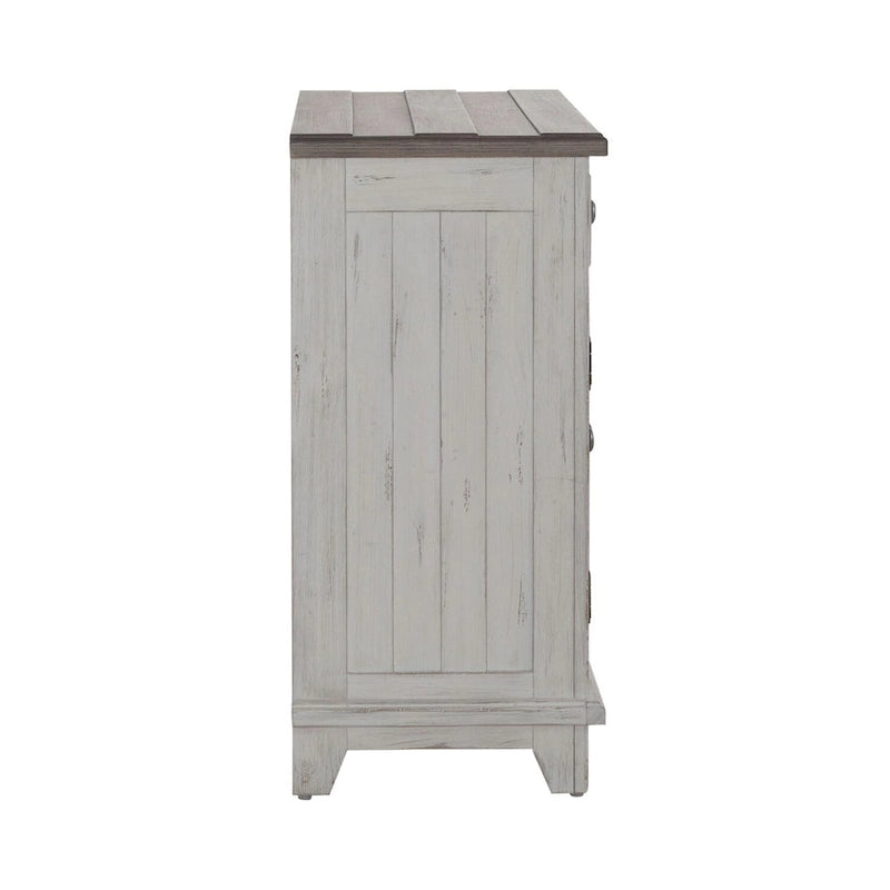 Accent Cabinet Riverstone White Tobacco Distressed Two-Tone Pine Wood Antique Pewter
