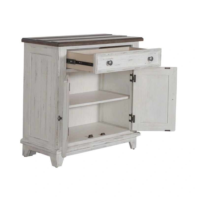 Accent Cabinet Riverstone White Tobacco Distressed Two-Tone Pine Wood Antique Pewter