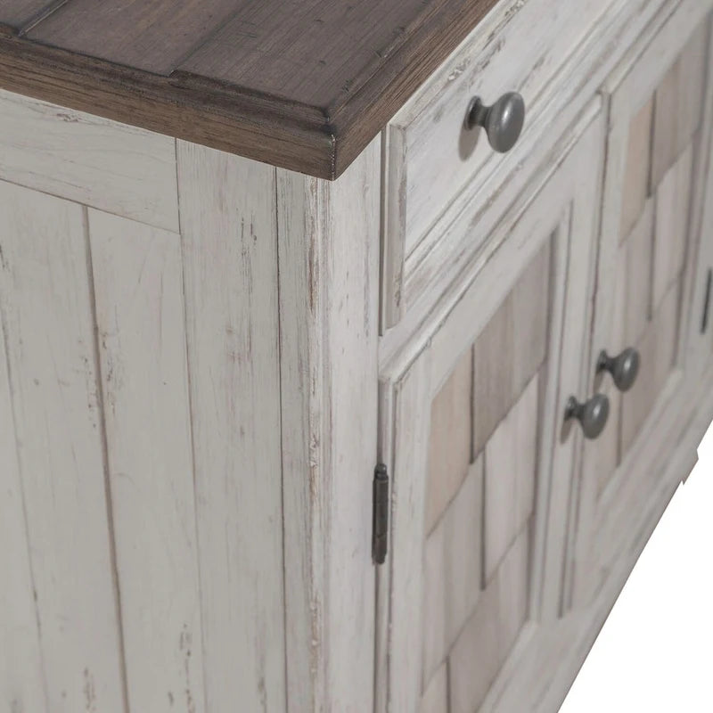 Accent Cabinet Riverstone White Tobacco Distressed Two-Tone Pine Wood Antique Pewter