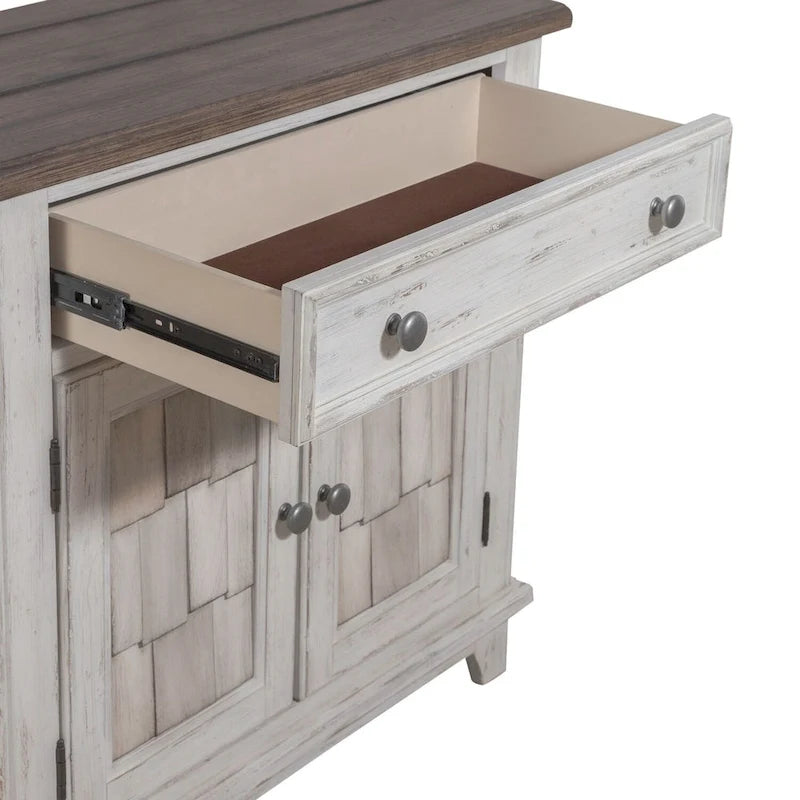 Accent Cabinet Riverstone White Tobacco Distressed Two-Tone Pine Wood Antique Pewter