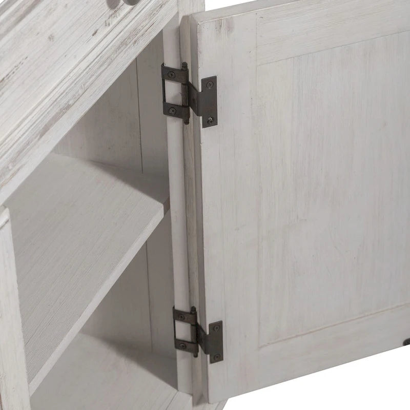 Accent Cabinet Riverstone White Tobacco Distressed Two-Tone Pine Wood Antique Pewter