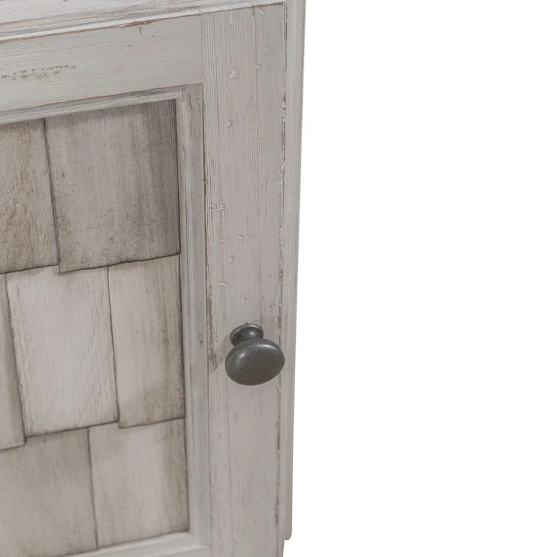 Accent Cabinet Riverstone White Tobacco Distressed Two-Tone Pine Wood Antique Pewter