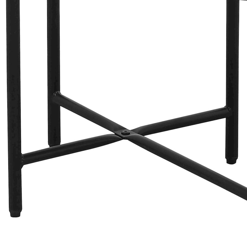 Two-Tier Side Table Black Metal Legs Oval Tray Raised Edges Adjustable