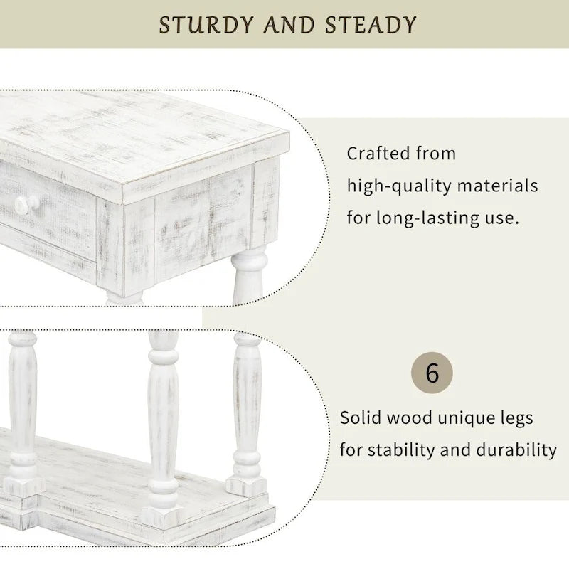 Console Table with 4 Drawers and Bottom Shelf Antique White Entryway