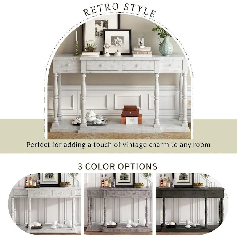 Console Table with 4 Drawers and Bottom Shelf Antique White Entryway