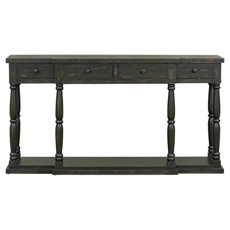 Console Table with 4 Drawers and Bottom Shelf Antique White Entryway