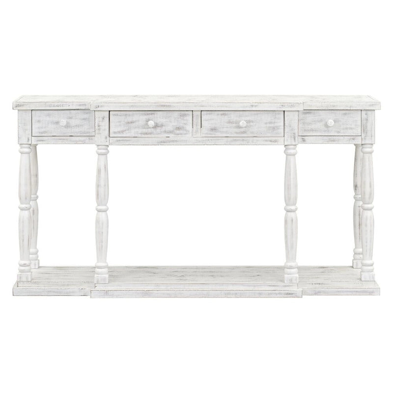 Console Table with 4 Drawers and Bottom Shelf Antique White Entryway