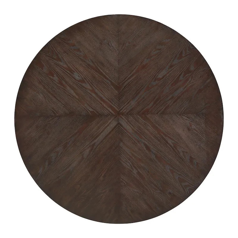 Espresso Round Dining Table with Gold Metal Base and Oak Veneer Top