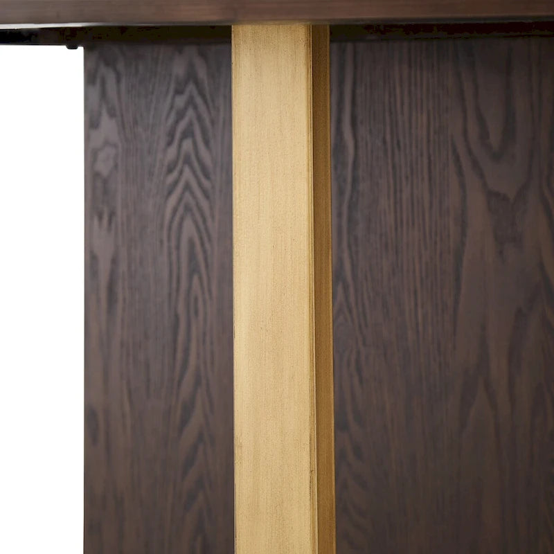 Espresso Round Dining Table with Gold Metal Base and Oak Veneer Top