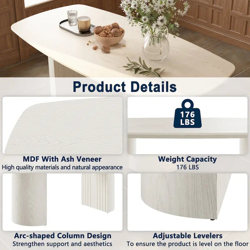 Beige Oval Engineered Wood Dining Table Modern Elegant 6-Seat