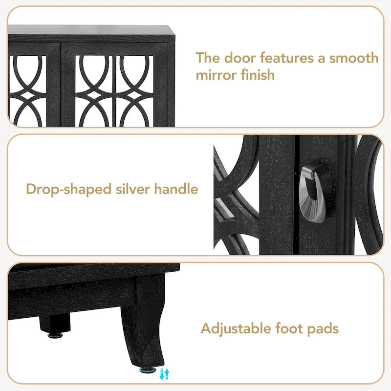 Farmhouse Mirrored 3-Door Sideboard Buffet Cabinet Silver Handle Black Grey Oak