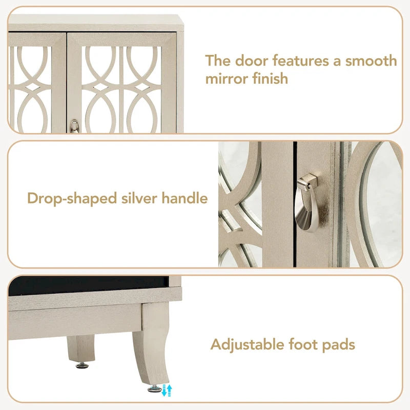 Farmhouse Mirrored 3-Door Sideboard Buffet Cabinet Silver Handle Black Grey Oak