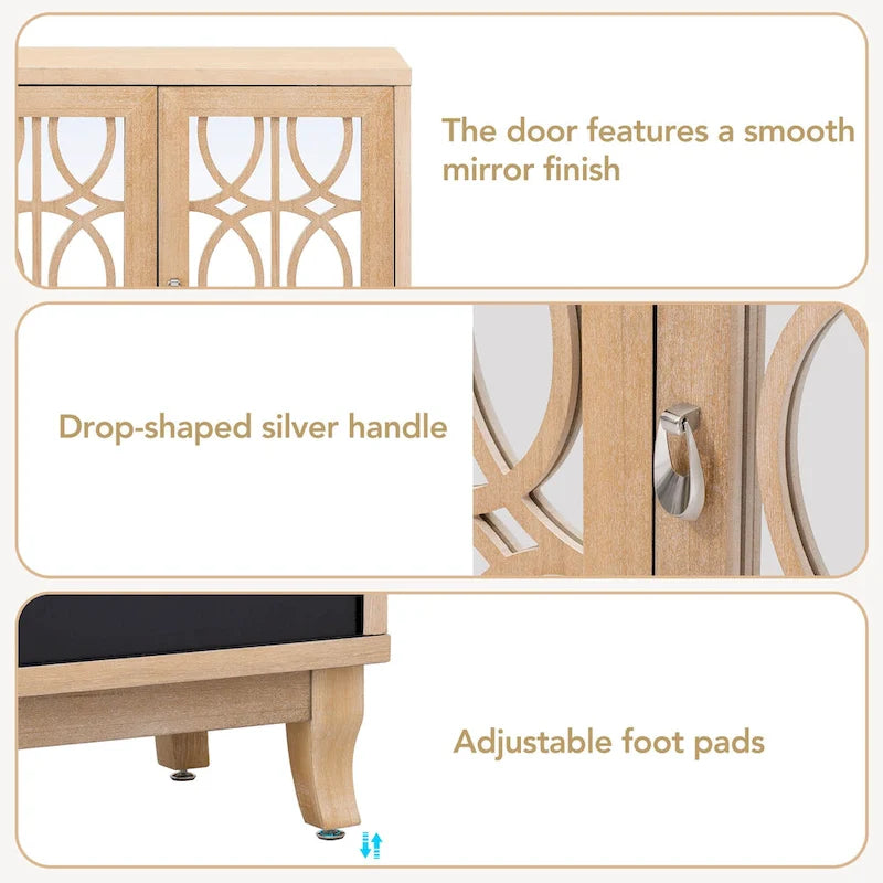 Farmhouse Mirrored 3-Door Sideboard Buffet Cabinet Silver Handle Black Grey Oak