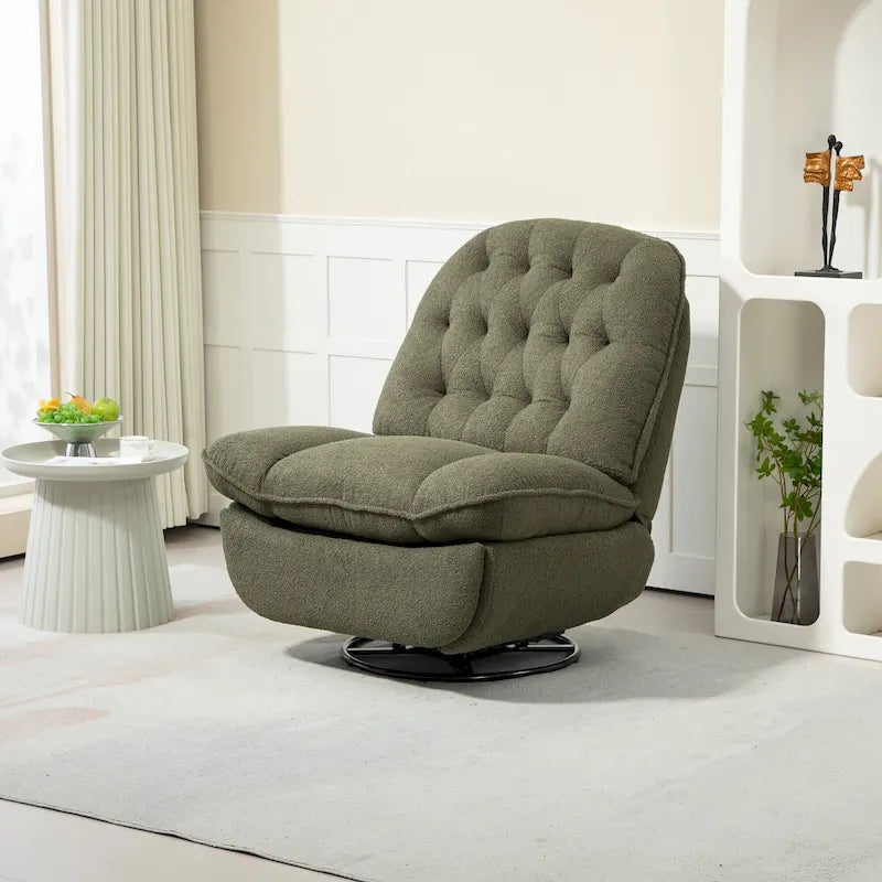 Chenille Swivel Glider Recliner Chair with Push-Back Function