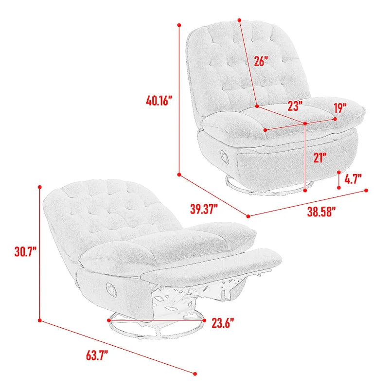 Chenille Swivel Glider Recliner Chair with Push-Back Function