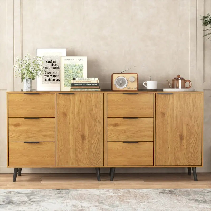 3-Drawer Storage Cabinet with Adjustable Shelf and Door, Natural Wood & Gray