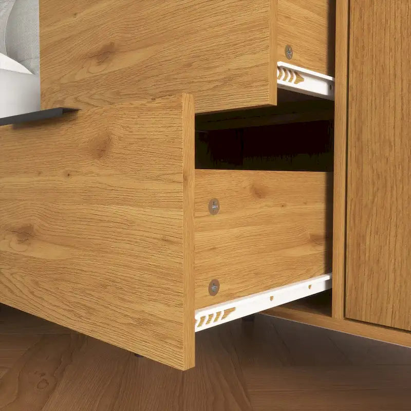 3-Drawer Storage Cabinet with Adjustable Shelf and Door, Natural Wood & Gray