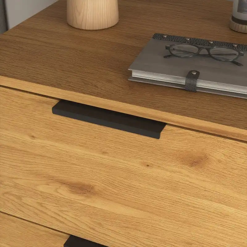 3-Drawer Storage Cabinet with Adjustable Shelf and Door, Natural Wood & Gray