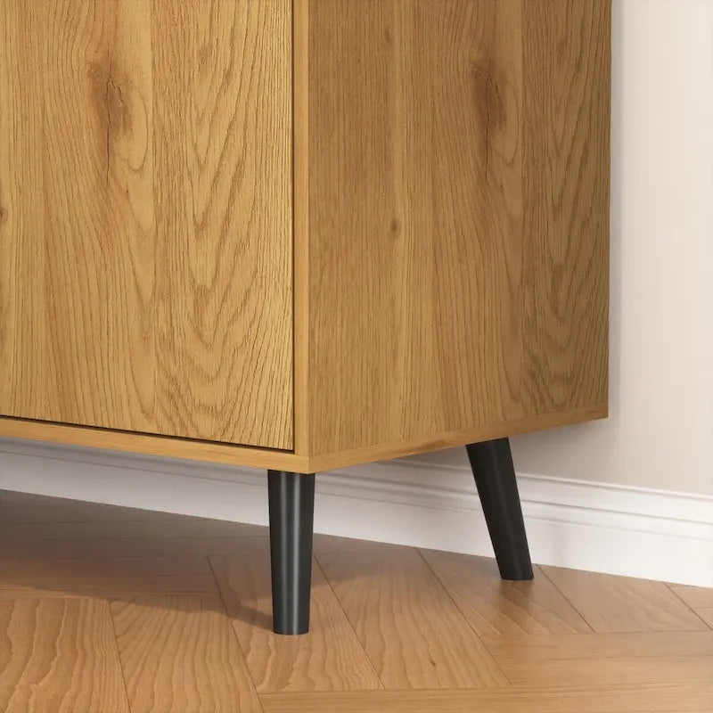 3-Drawer Storage Cabinet with Adjustable Shelf and Door, Natural Wood & Gray
