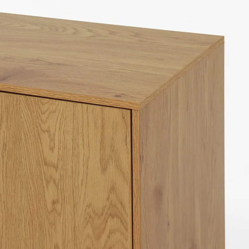 3-Drawer Storage Cabinet with Adjustable Shelf and Door, Natural Wood & Gray