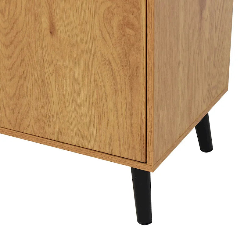 3-Drawer Storage Cabinet with Adjustable Shelf and Door, Natural Wood & Gray